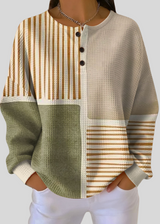 Albina™ | Bluza henley o strukturze wafla w kolorowe bloki