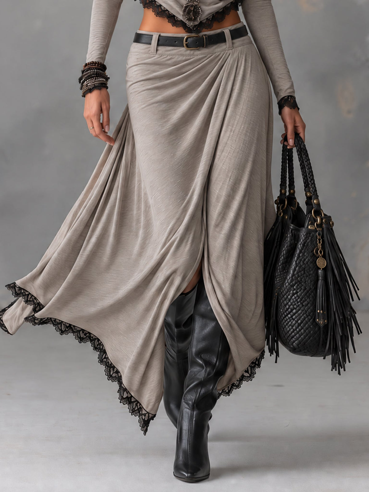 Mela™ | Komplet: drapowany top i spódnica maxi z rozcięciem