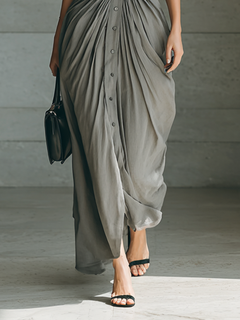 Maryla™ | Plisowana sukienka koszulowa maxi z paskiem