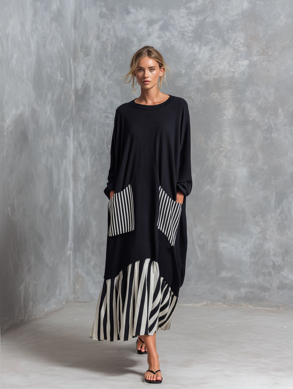 Sandra™ | Oversizowa sukienka maxi w paski patchwork