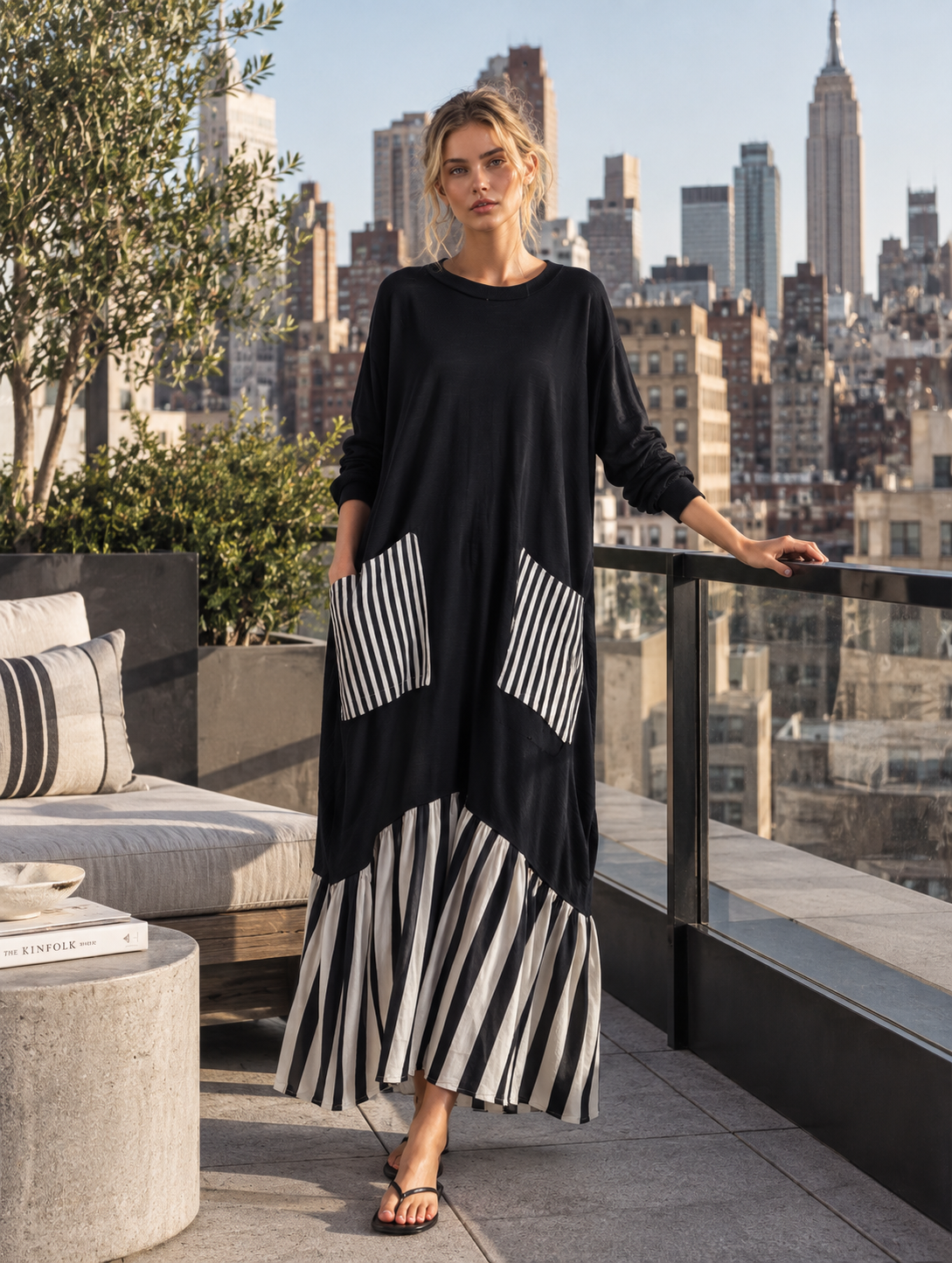 Sandra™ | Oversizowa sukienka maxi w paski patchwork