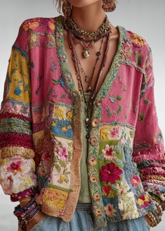 Otylia™ | Kardigan patchwork z kwiatowym wzorem boho