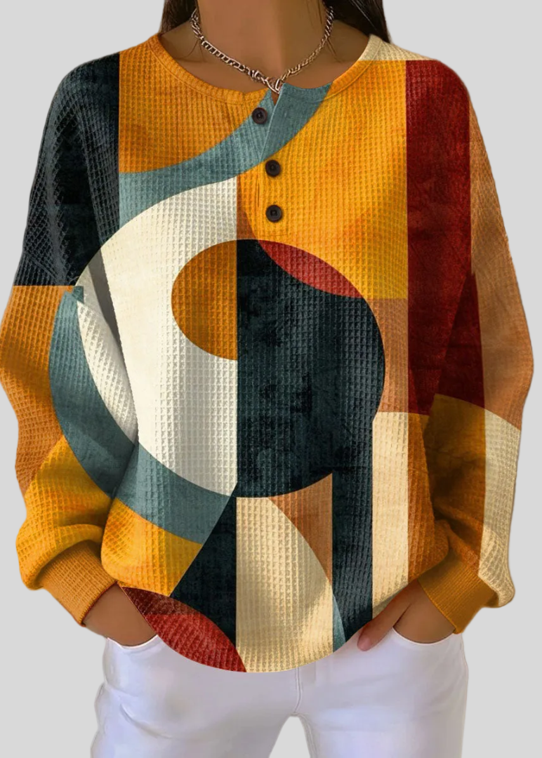Marika™ | Bluza o strukturze wafla z geometrycznym wzorem