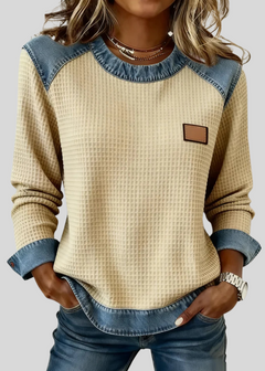 Karina™ | Bluza o strukturze wafla z wykończeniem patchwork