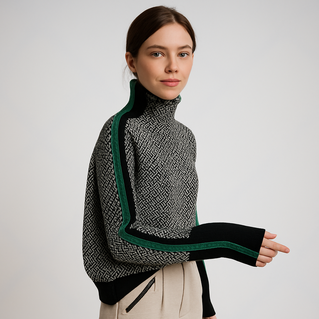Aurelia™ | Elegancki sweter z golfem i kontrastowymi paskami