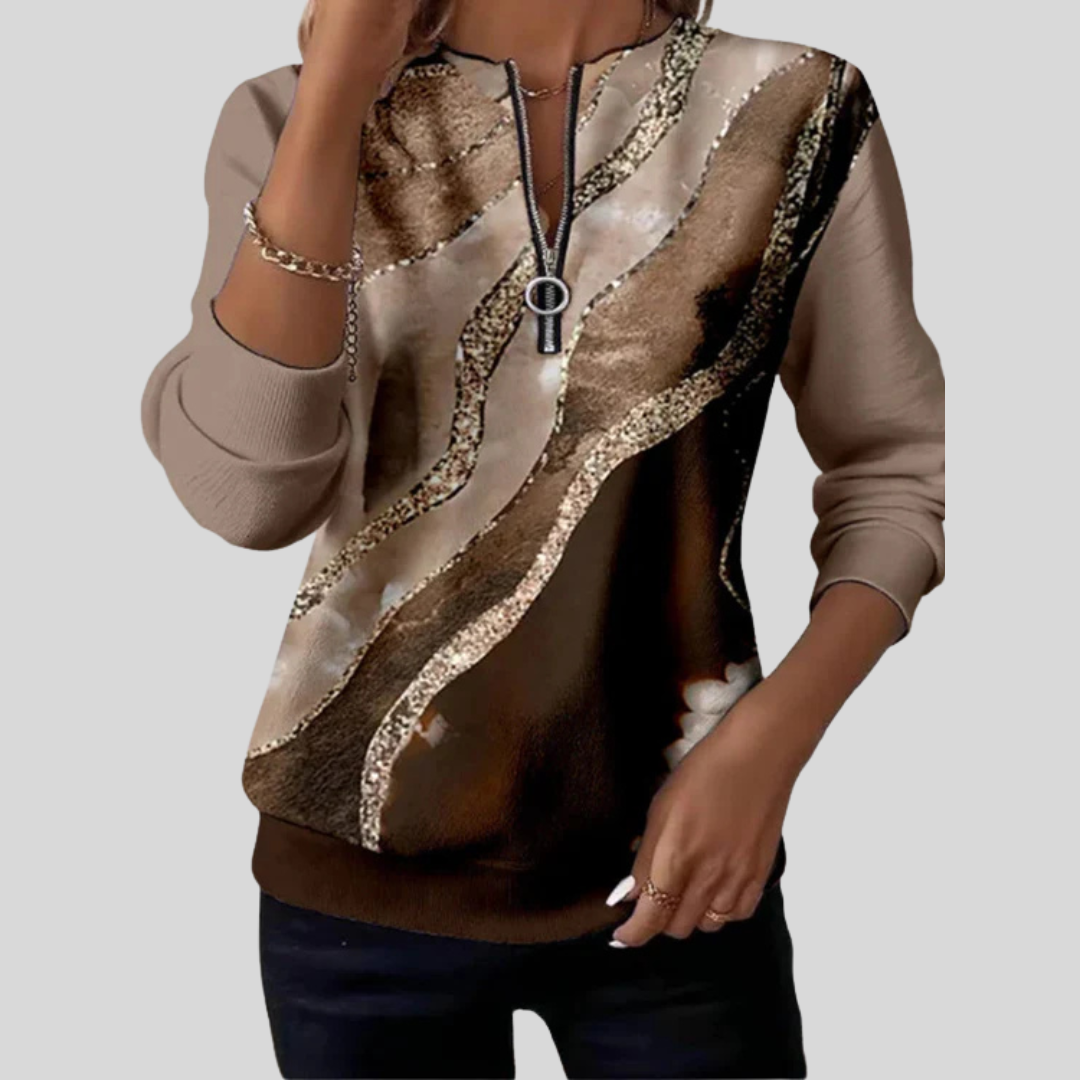 Weronika™ | Bluza z artystycznym nadrukiem i krótkim zamkiem