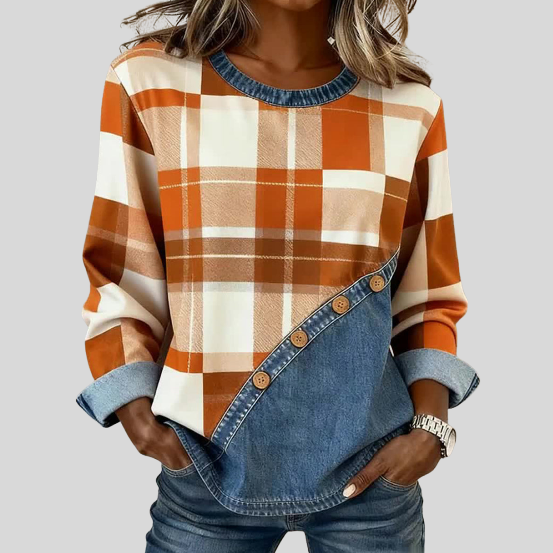 Karolina™ | Top w kratę z jeansowymi detalami