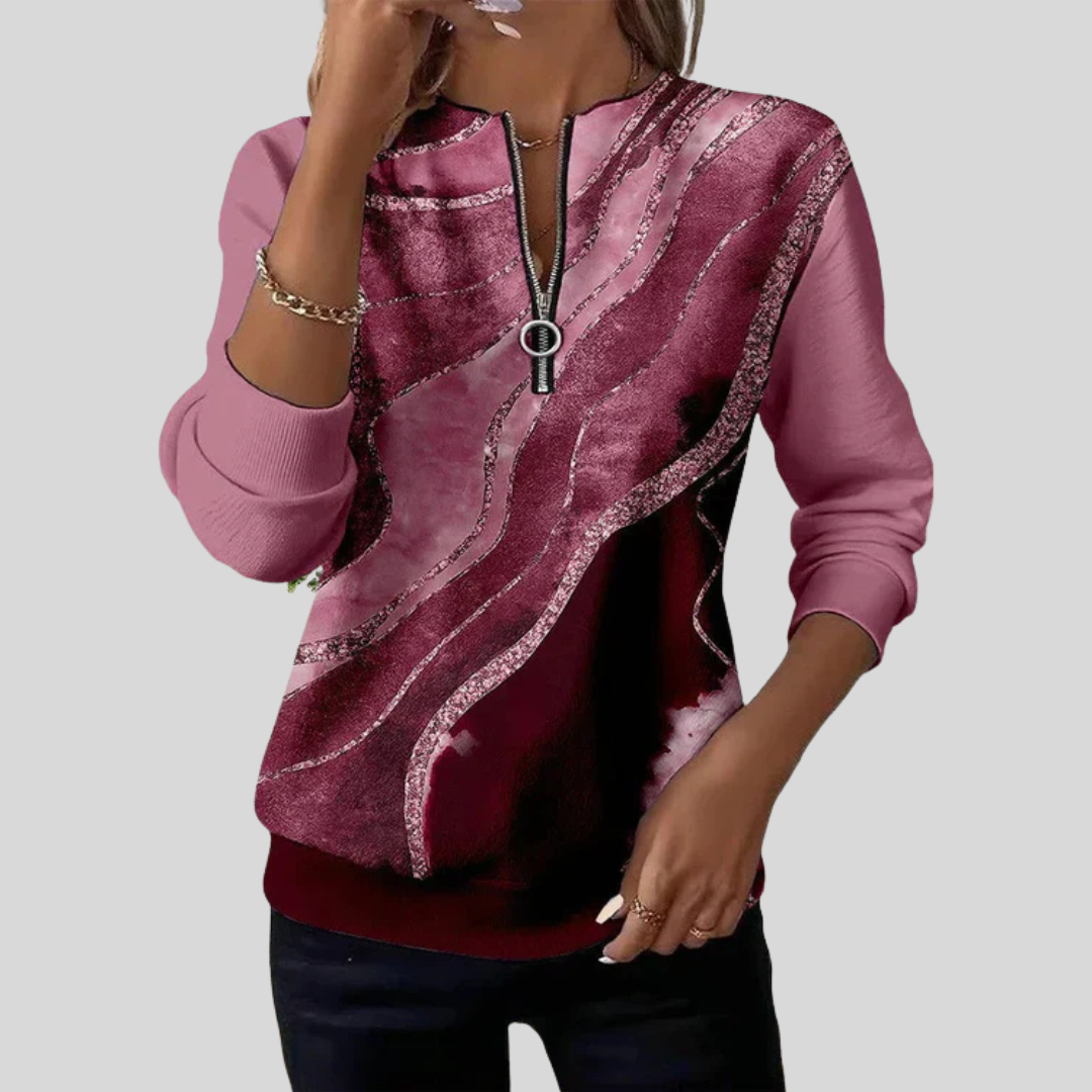 Weronika™ | Bluza z artystycznym nadrukiem i krótkim zamkiem