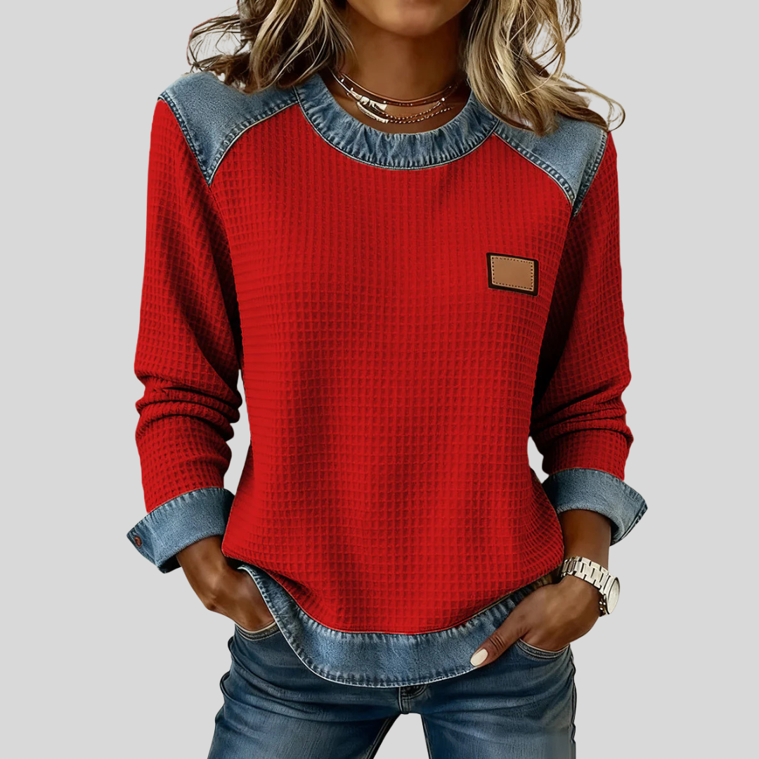 Karina™ | Bluza o strukturze wafla z wykończeniem patchwork