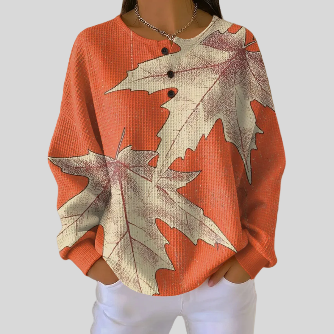 Eleonora™ | Bluza z nadrukiem jesiennych liści i guziczkami