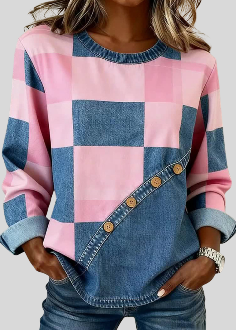 Gizela™ | Bluza patchwork z guziczkami