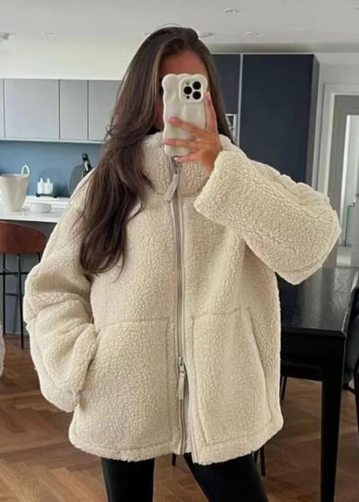 Klementyna™ | Oversizowa kurtka teddy z wysokim kołnierzem