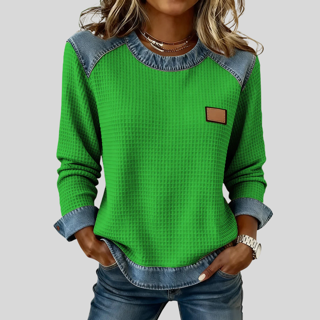 Karina™ | Bluza o strukturze wafla z wykończeniem patchwork