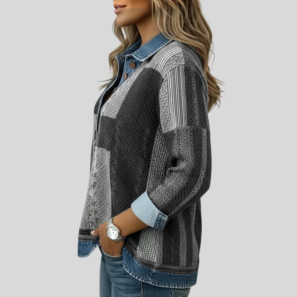 Czesława™ | Bluza w kolorowe bloki z guzikami