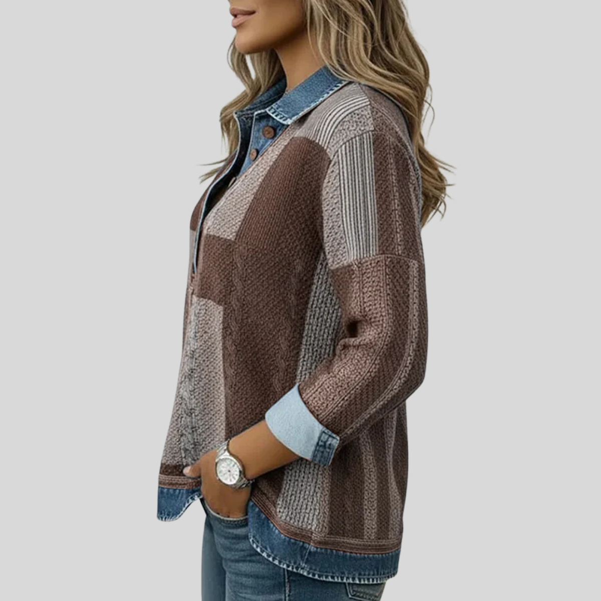 Czesława™ | Bluza w kolorowe bloki z guzikami