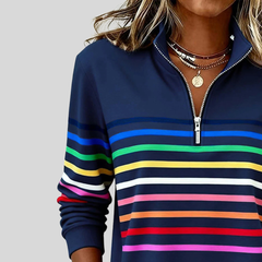Aniela™ | Bluza z krótkim zamkiem w kolorowe paski
