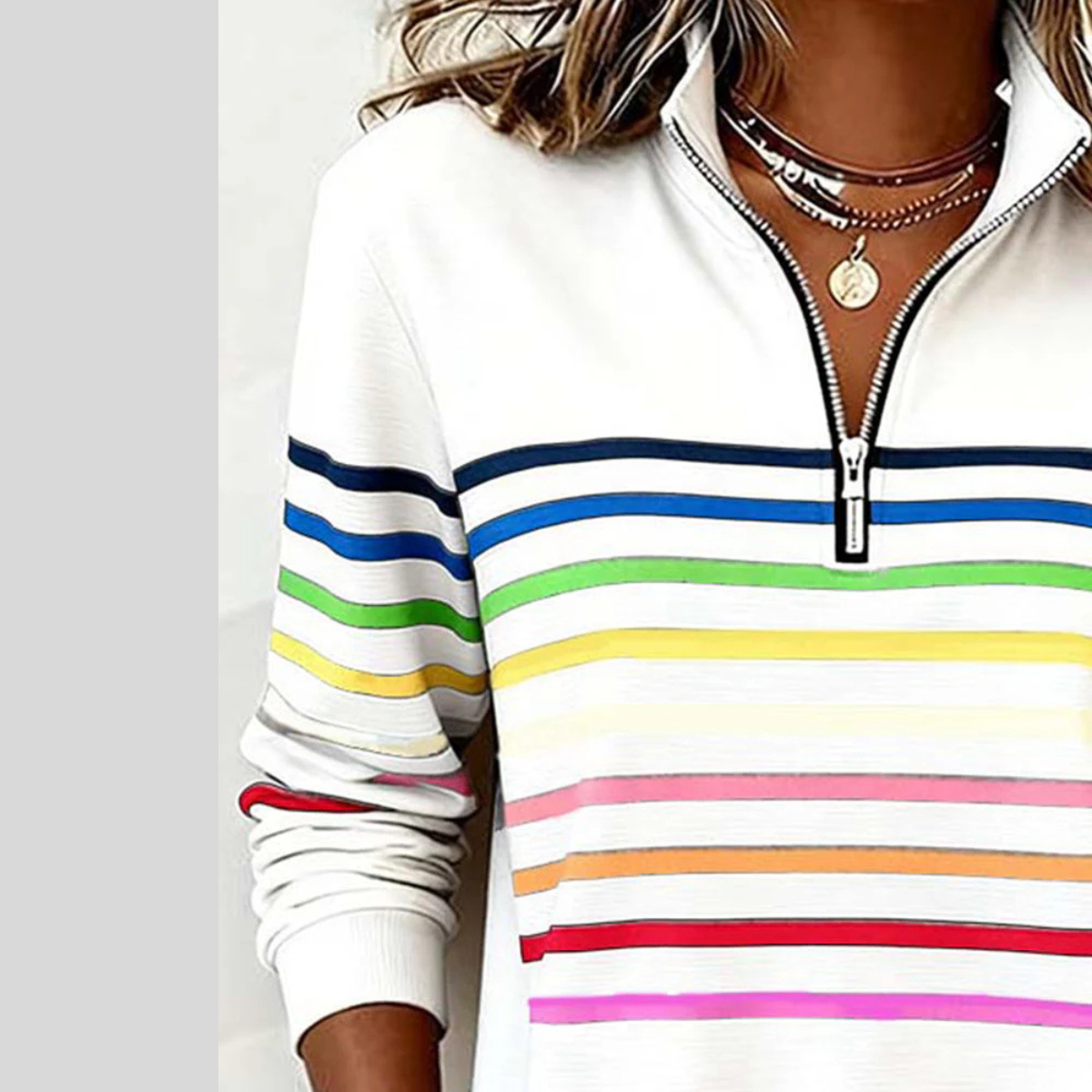 Aniela™ | Bluza z krótkim zamkiem w kolorowe paski
