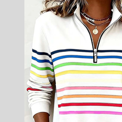 Aniela™ | Bluza z krótkim zamkiem w kolorowe paski