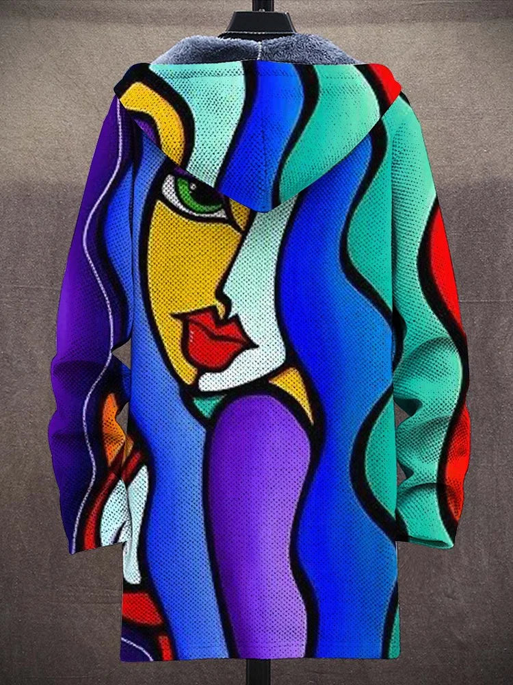 Kordula™ | Artystyczny kardigan z kapturem w niebieski wzór