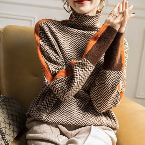 Aurelia™ | Elegancki sweter z golfem i kontrastowymi paskami