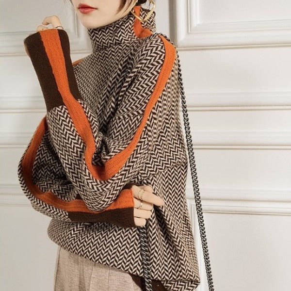 Aurelia™ | Elegancki sweter z golfem i kontrastowymi paskami