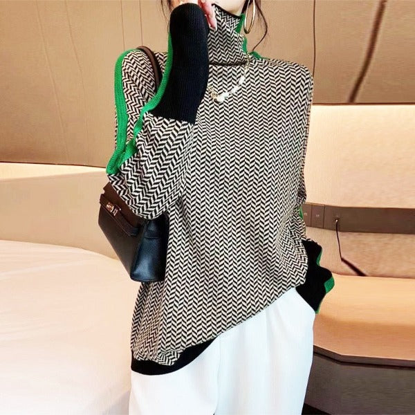 Aurelia™ | Elegancki sweter z golfem i kontrastowymi paskami