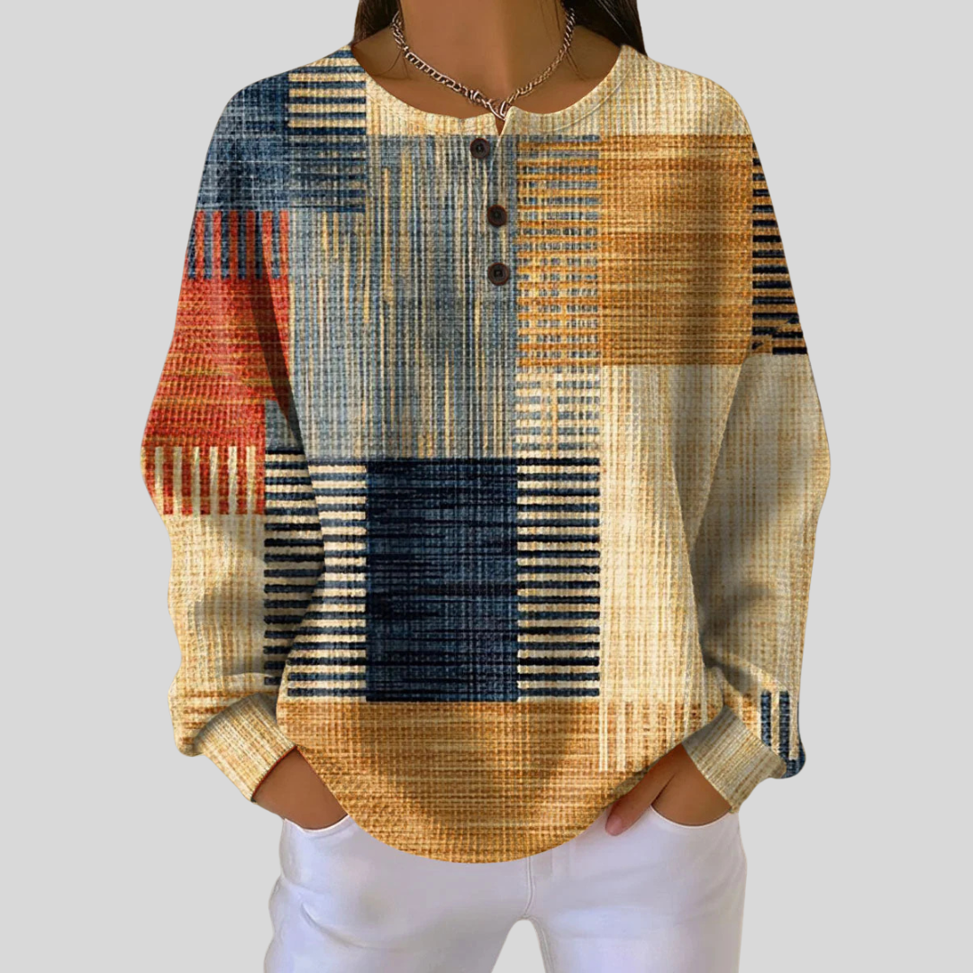 Michalina™ | Top z nadrukiem patchwork i guziczkami