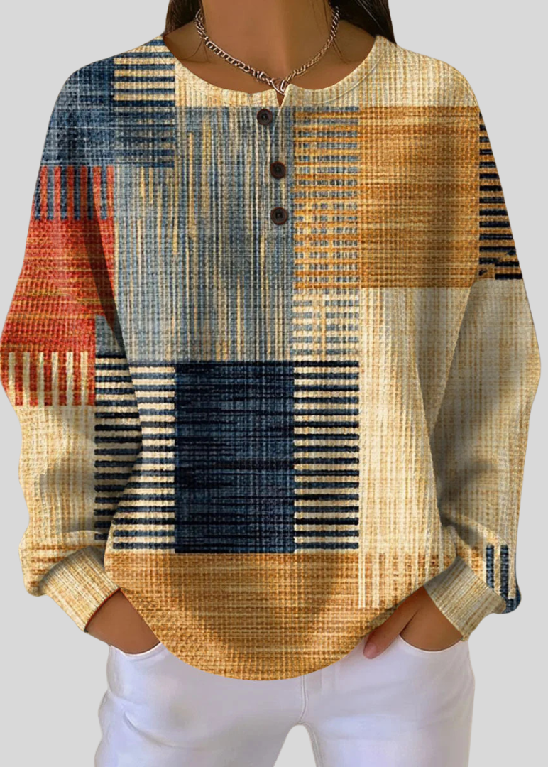 Alina™ | Bluza o strukturze wafla z nadrukiem patchwork