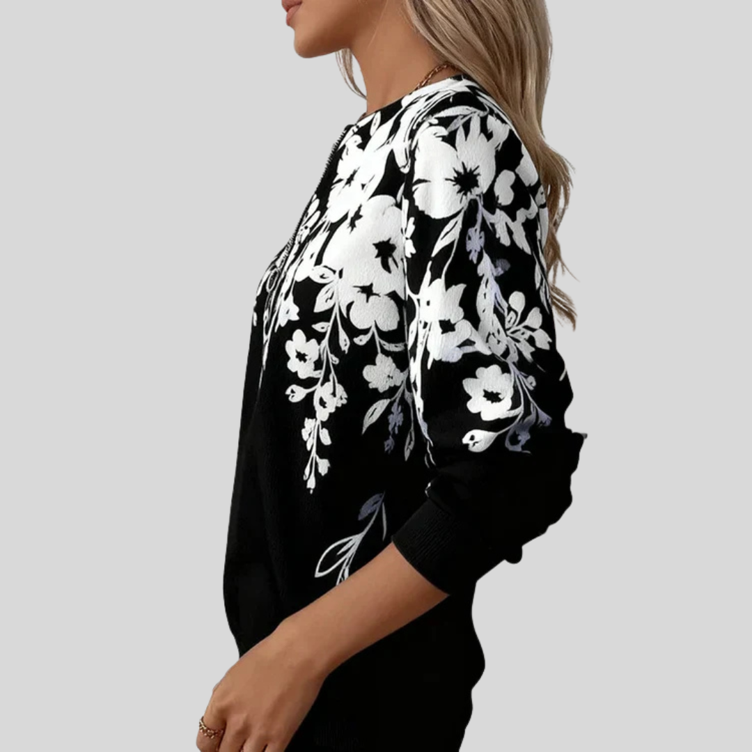 Malina™ | Bluza w kwiaty z zamkiem