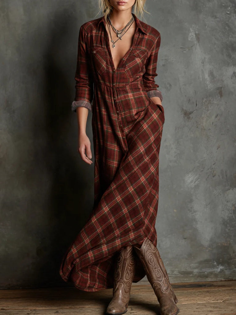 Petronela™ | Sukienka koszulowa maxi w kratę
