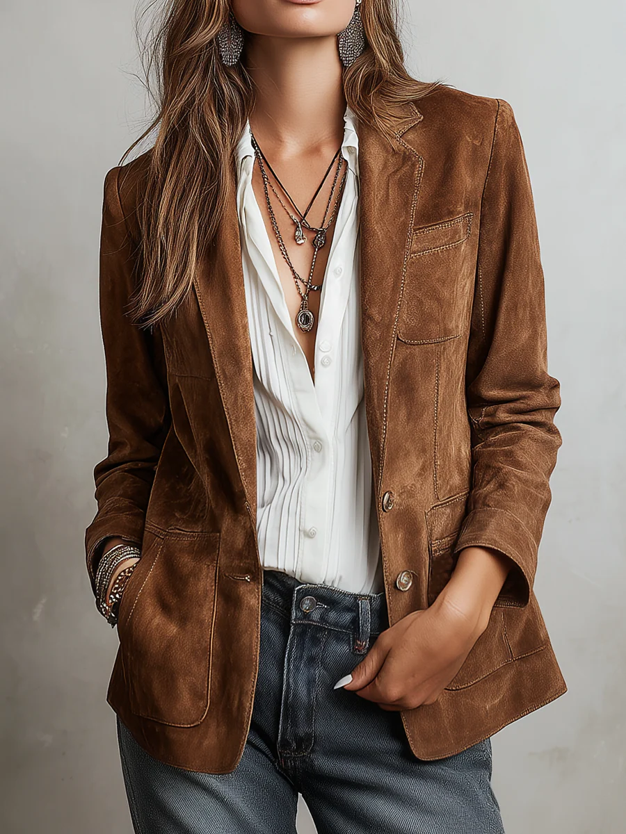 Marzena™ | Brązowy żakiet w stylu vintage