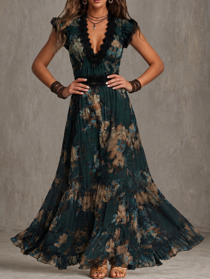 Gracja™ | Sukienka maxi vintage w kwiaty