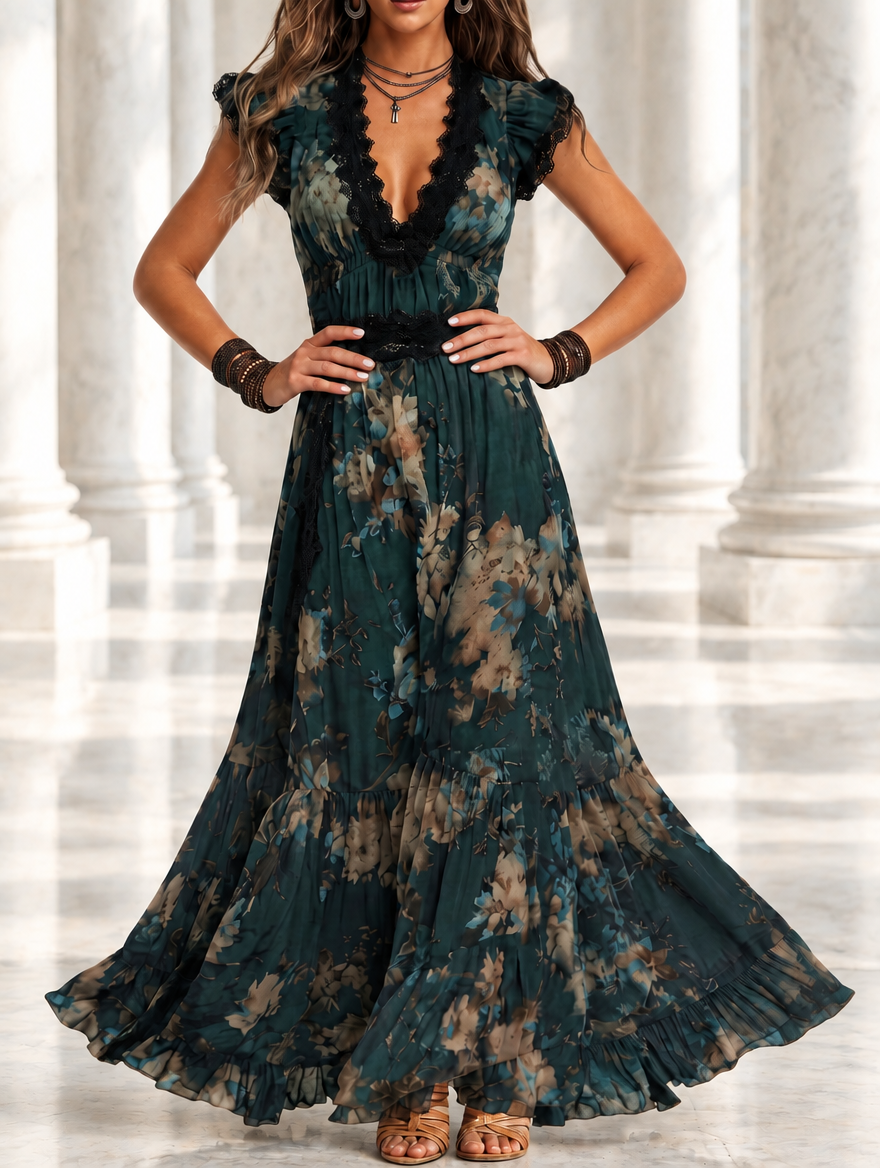 Gracja™ | Sukienka maxi vintage w kwiaty