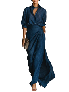 Mirella™ | Komplet: koszula i drapowana spódnica maxi