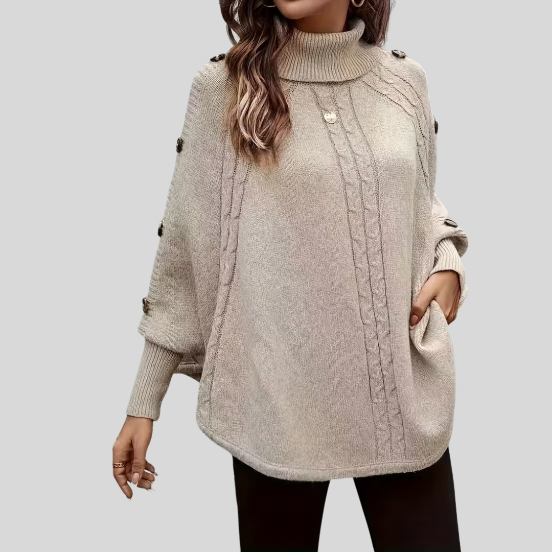 Natasza™ | Sweter w warkocze z golfem i kieszeniami