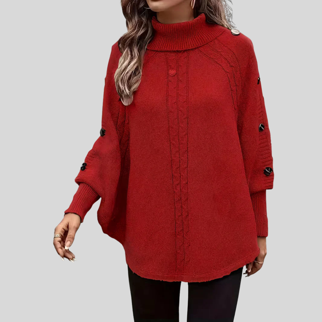 Natasza™ | Sweter w warkocze z golfem i kieszeniami