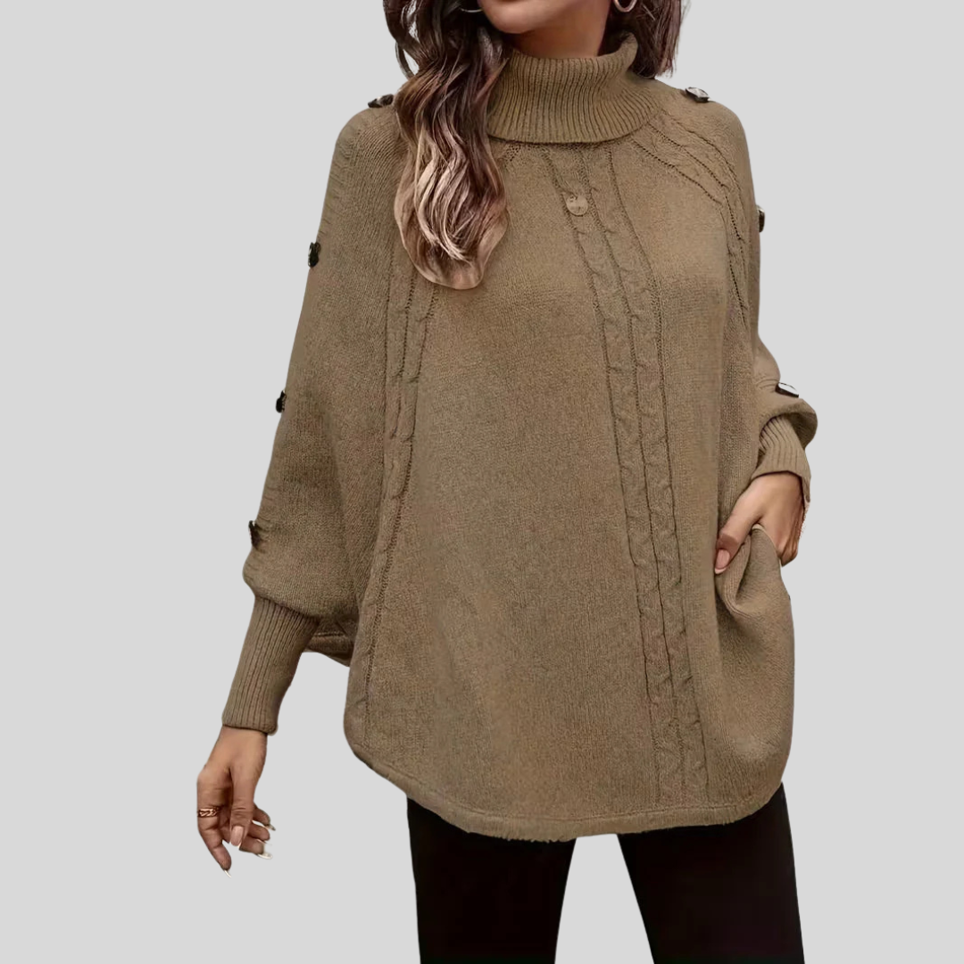 Natasza™ | Sweter w warkocze z golfem i kieszeniami