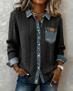Jolanta™ | Sweter w warkocze z jeansowymi detalami