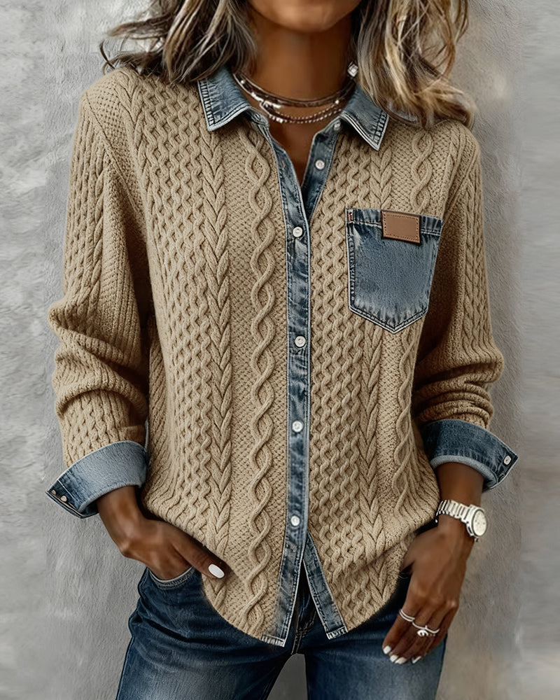 Jolanta™ | Sweter w warkocze z jeansowymi detalami