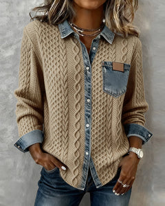 Jolanta™ | Sweter w warkocze z jeansowymi detalami