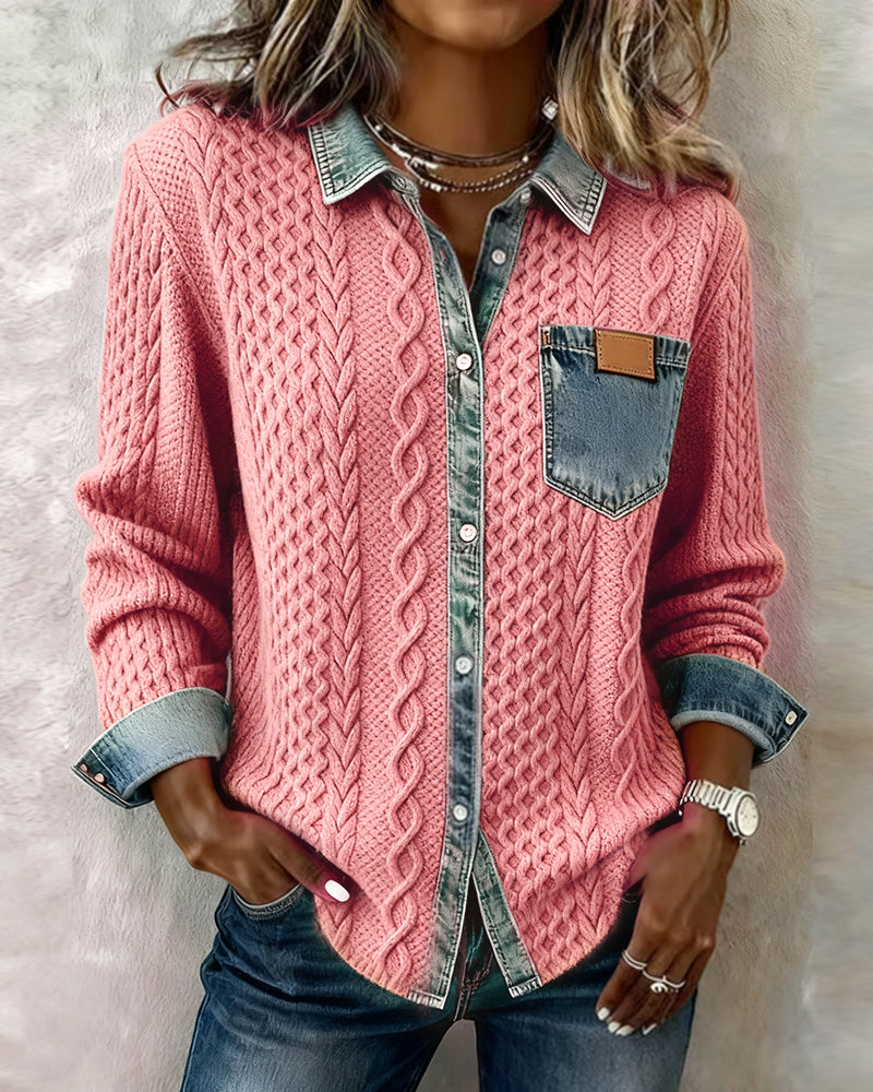 Jolanta™ | Sweter w warkocze z jeansowymi detalami