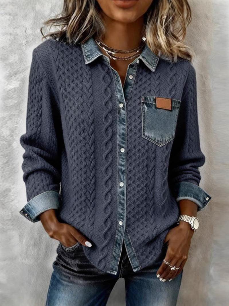 Jolanta™ | Sweter w warkocze z jeansowymi detalami