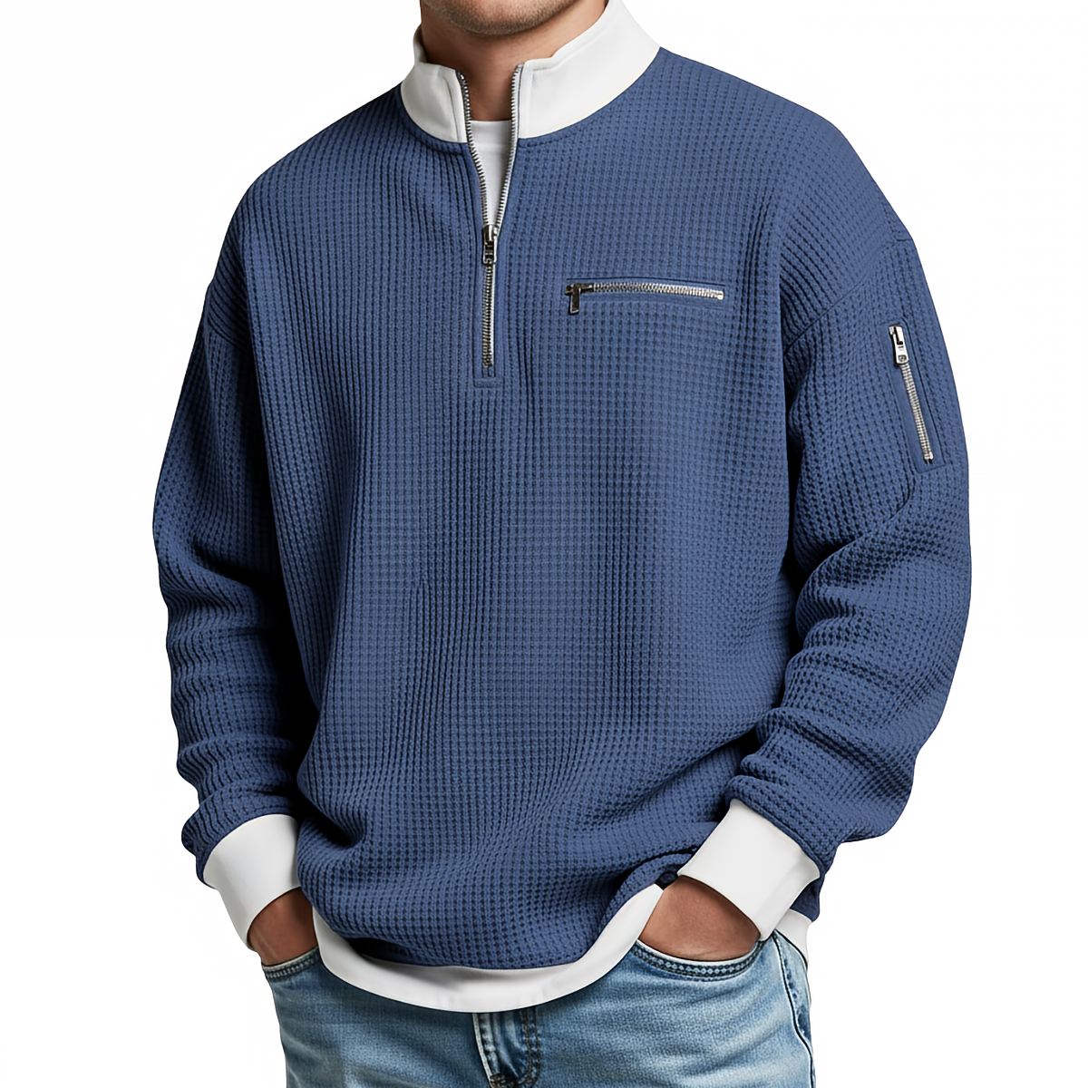 Witold™ | Sweter o strukturze wafla z krótkim zamkiem