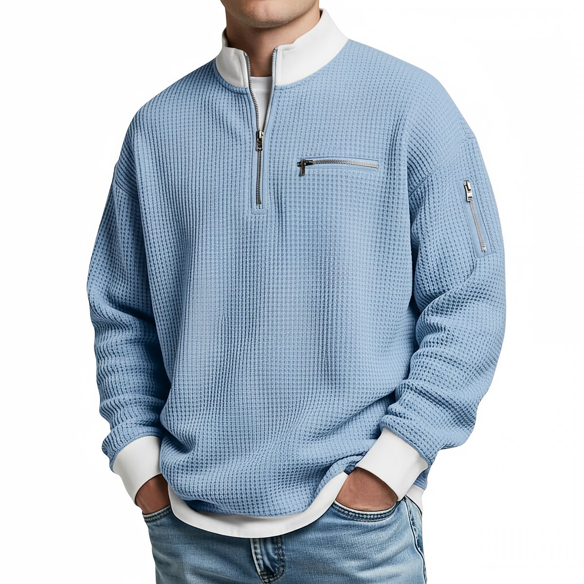 Witold™ | Sweter o strukturze wafla z krótkim zamkiem