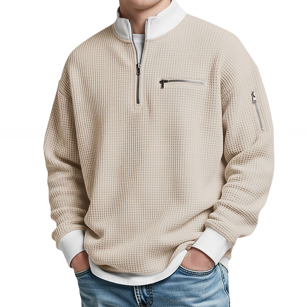 Witold™ | Sweter o strukturze wafla z krótkim zamkiem