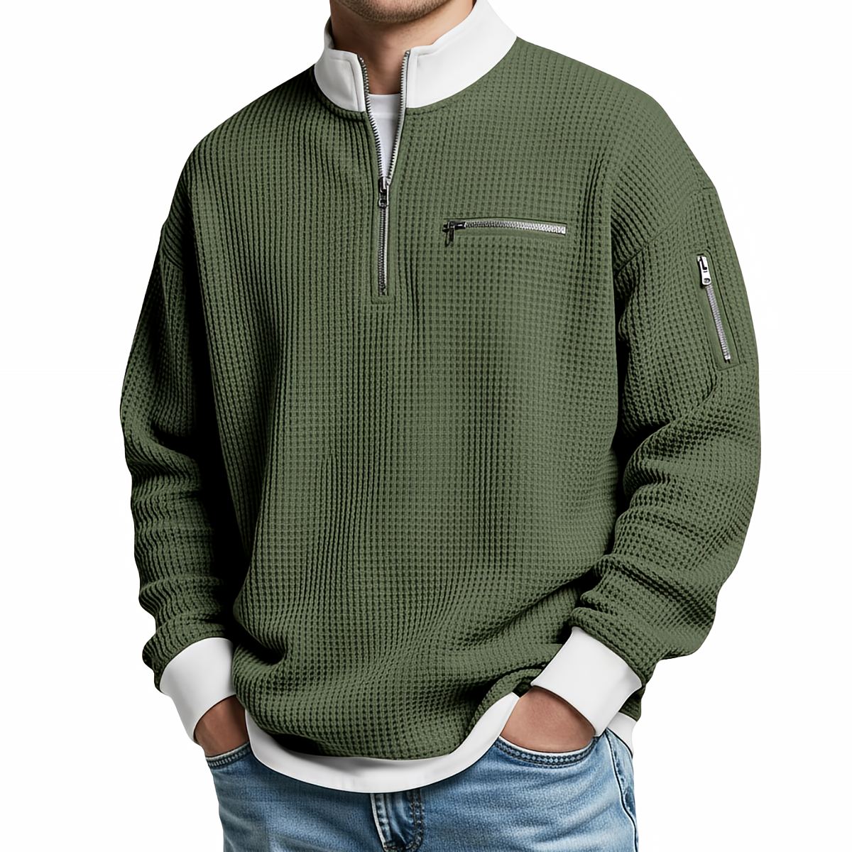 Witold™ | Sweter o strukturze wafla z krótkim zamkiem