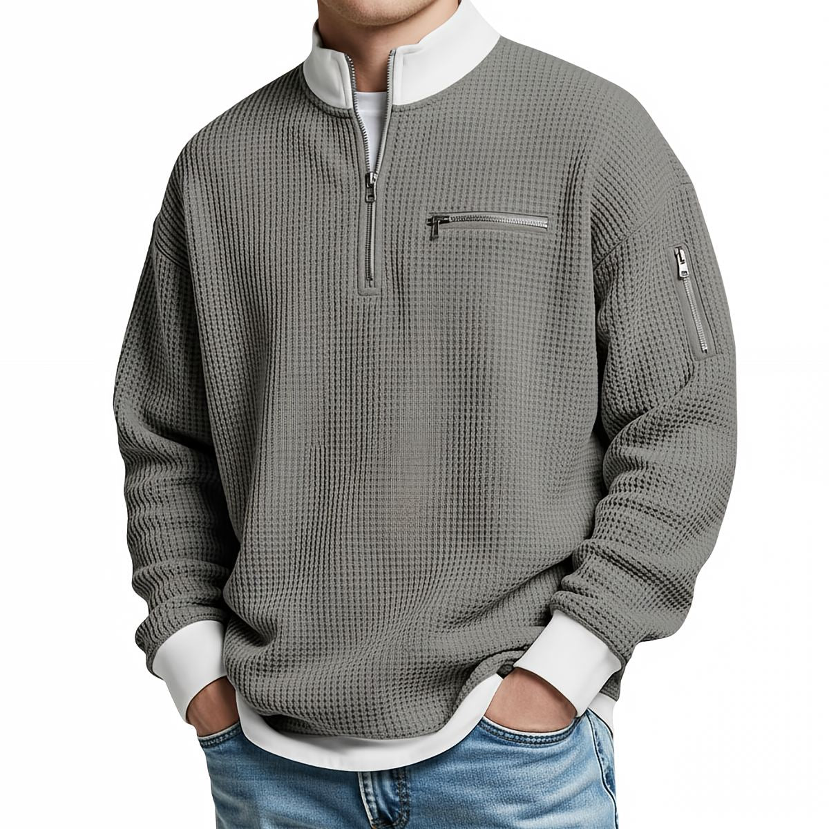 Witold™ | Sweter o strukturze wafla z krótkim zamkiem