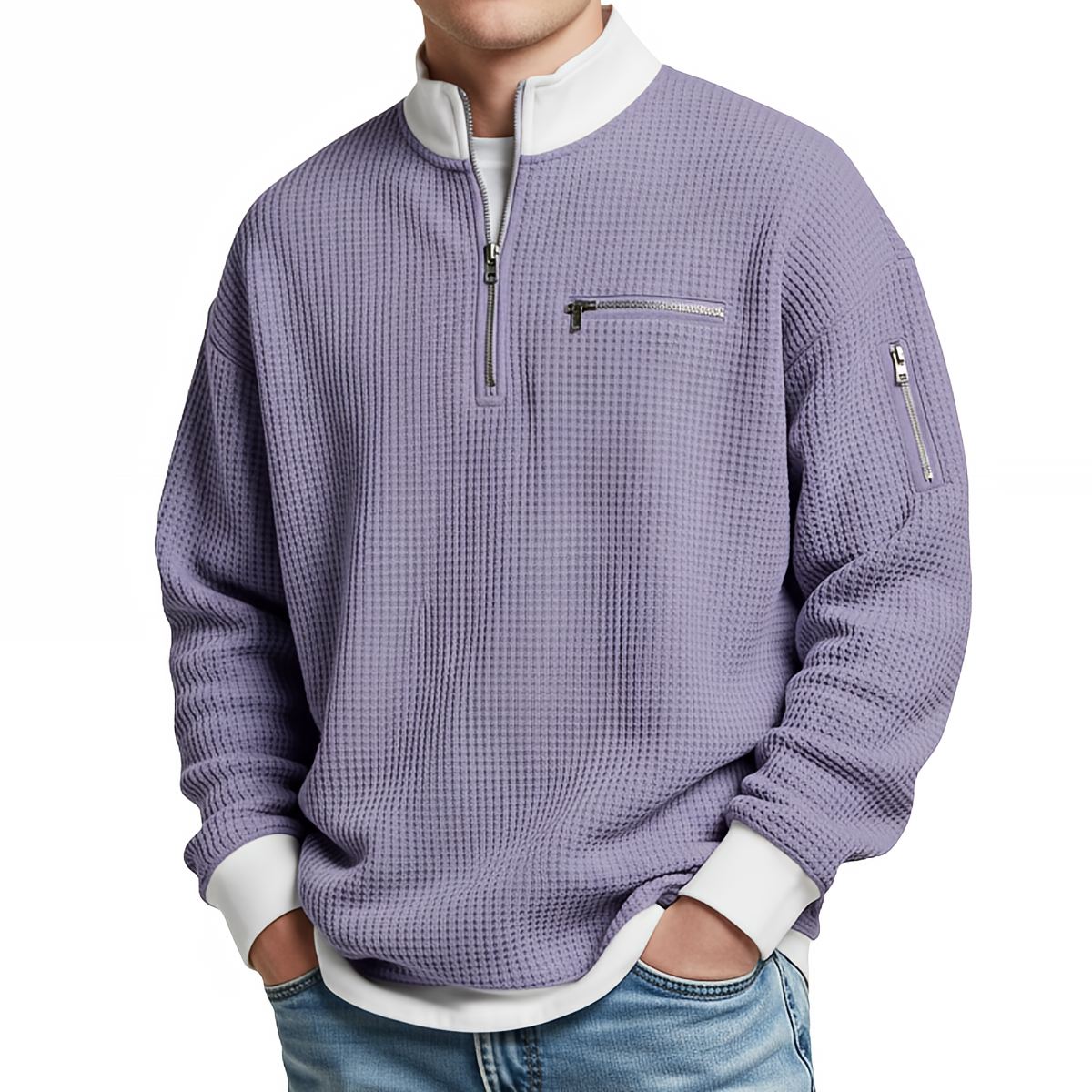 Witold™ | Sweter o strukturze wafla z krótkim zamkiem