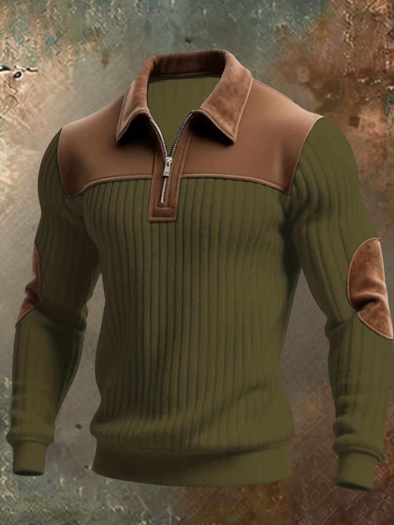 Bartosz™ | Sweter z zamkiem do połowy i kontrastowymi detalami