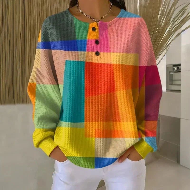 Stefania™ | Bluza o strukturze wafla z kolorowymi blokami